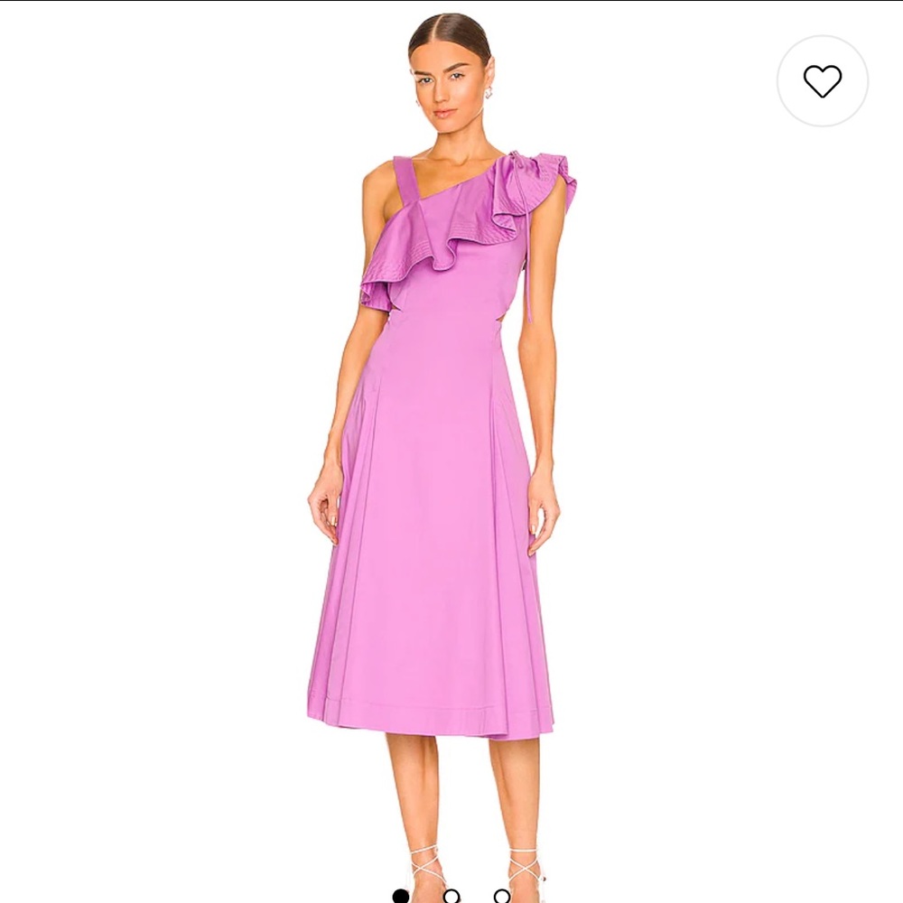 Veronica Beard Pink One-Shoulder Ruffle Midi Dress